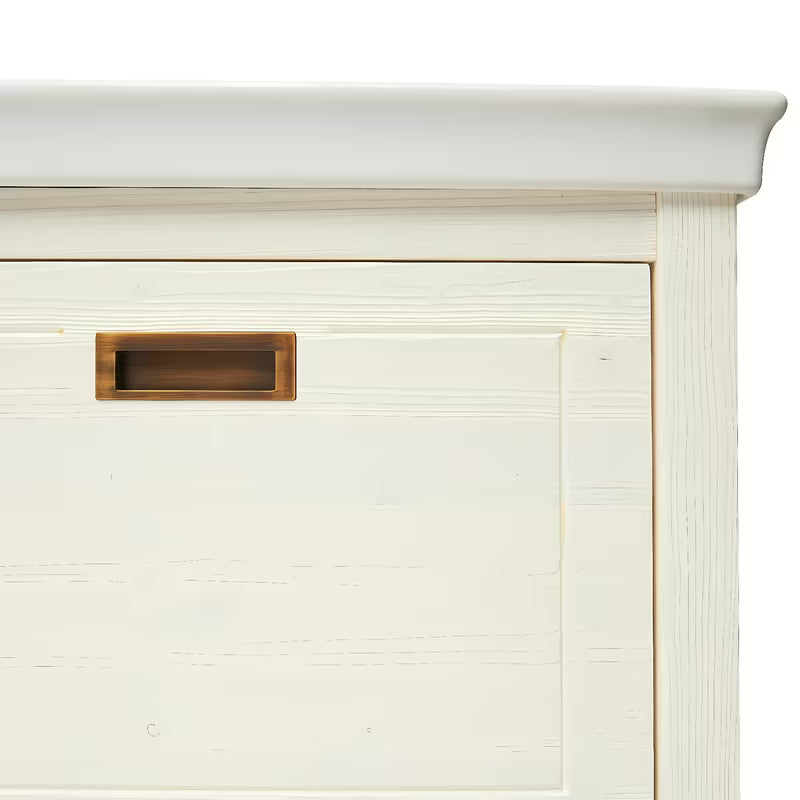 Bijeli stojeći ormarić Naturel Country s keramičkim umivaonikom od masivne smrekovine s četkanom površinom