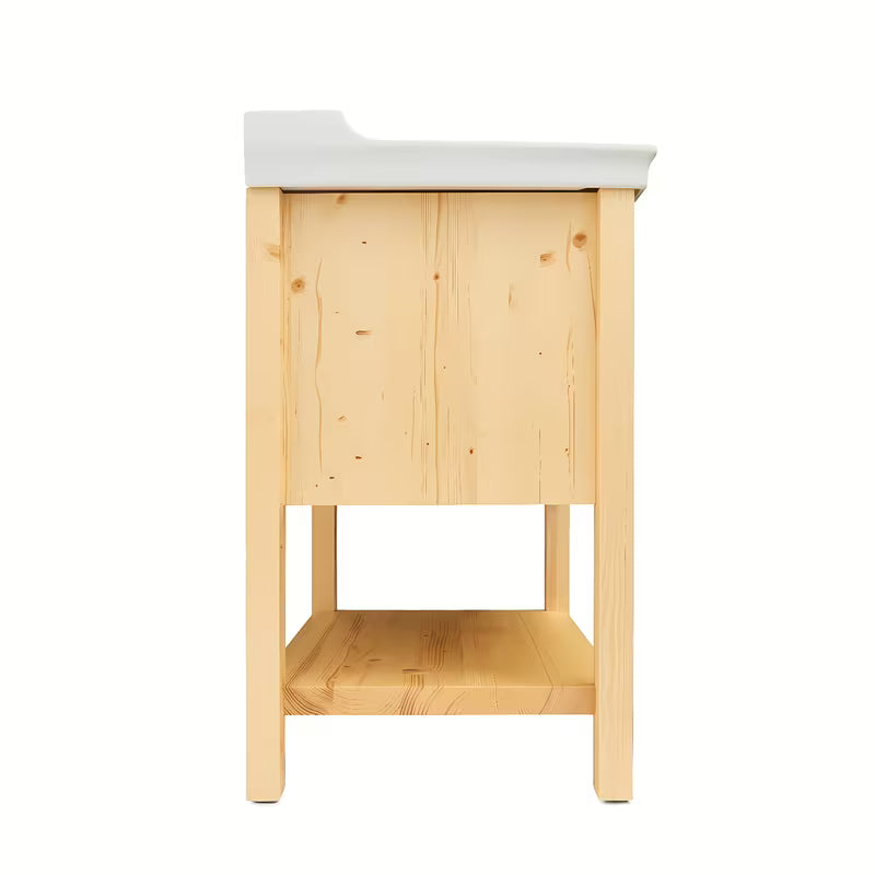 Smeđi kupaonski ormarić s keramičkim umivaonikom Naturel Country 65x53x85 cm od masivne smreke