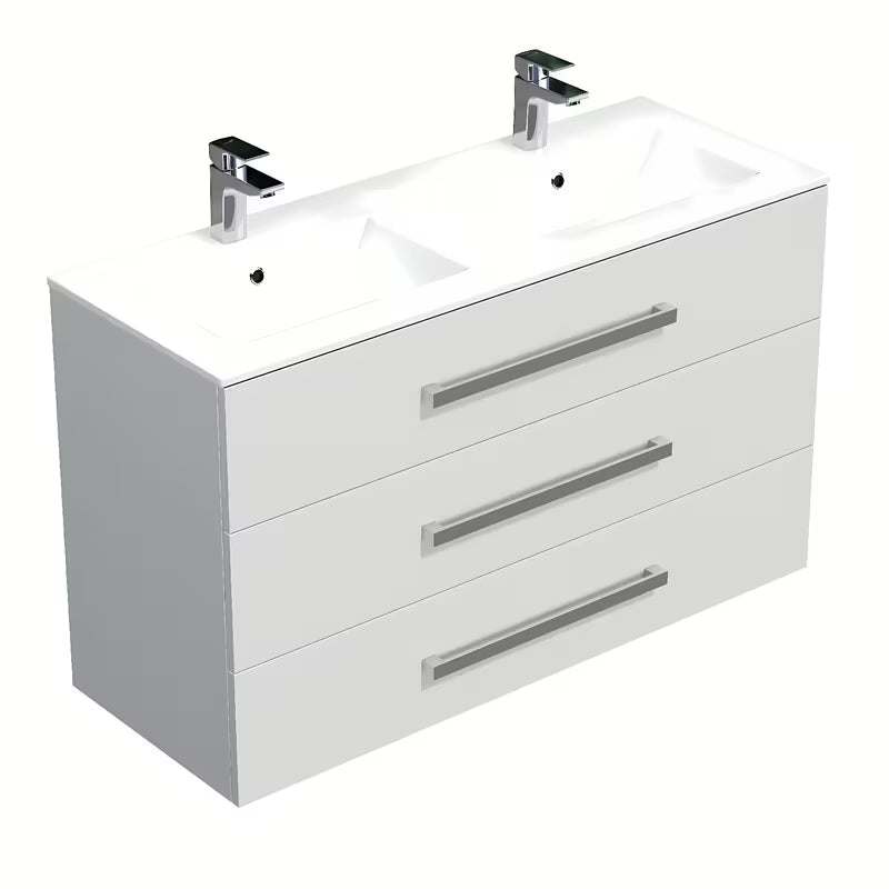 Viseća kupaonski ormarić s keramičkim umivaonikom SAT Cube Way u bijelom sjaju s tri ladice