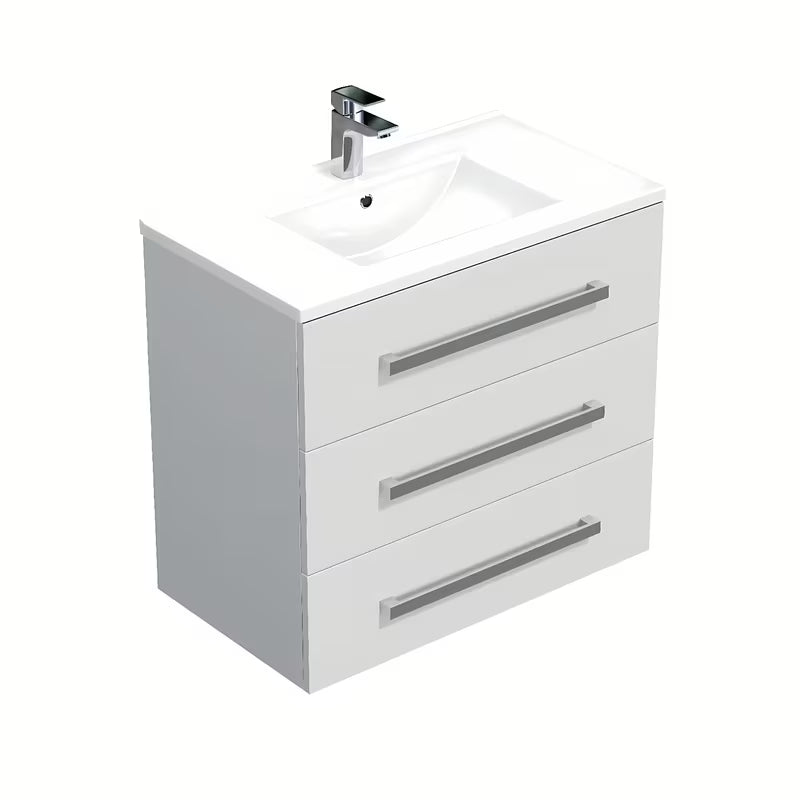 Viseća kupaonski ormarić SAT Cube Way s keramičkim umivaonikom u bijelom sjaju i tri ladice