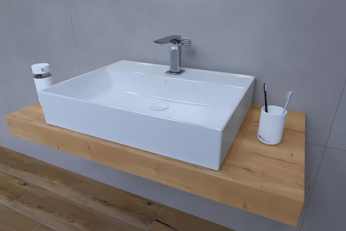 Kupaonski set Naturel Dolce 100x50 cm u dekoru hrasta halifax s umivaonikom na ploču i stojećom slavinom