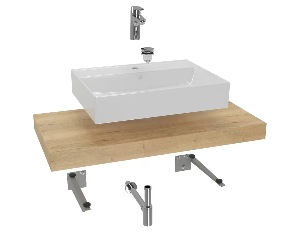 Kupaonski set Naturel Dolce 100x50 cm u dekoru hrasta halifax s umivaonikom na ploču i kromiranom slavinom.