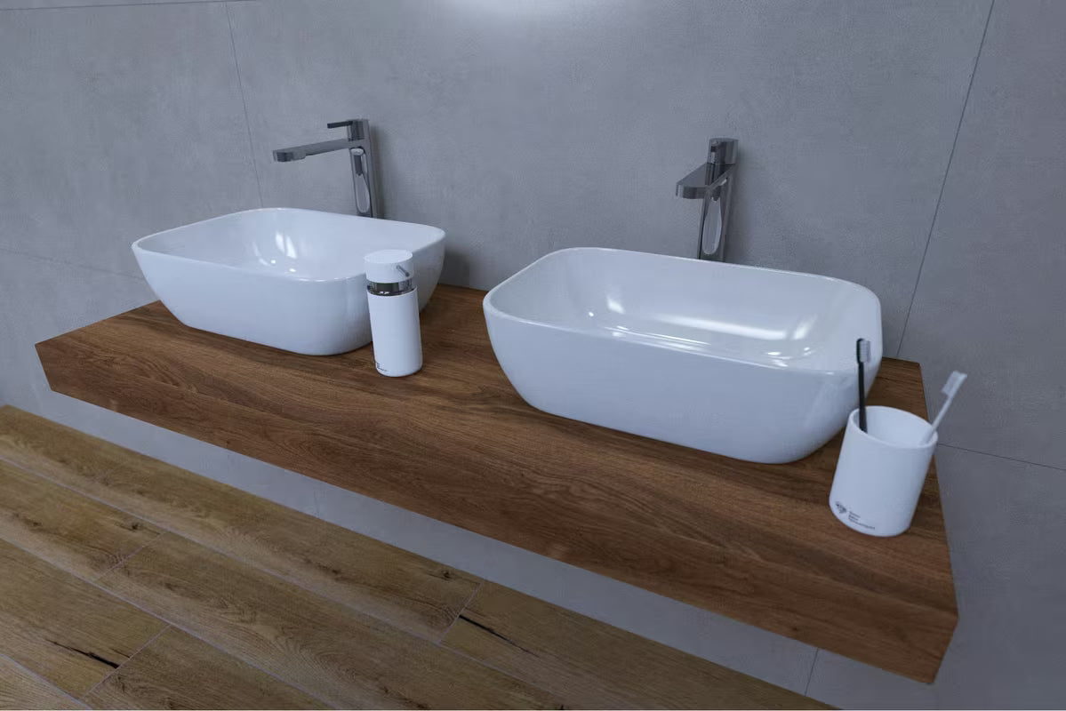 Kupaonski set Naturel Dolce s pločom 120x50 cm u dekoru hrasta charleston pro dva nadgradni umivaonici