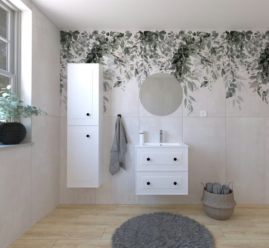 Bijela kupaonski set Naturel Forli s umivaonikom, s LED ogledalom i kromiranom slavinom za umivaonik