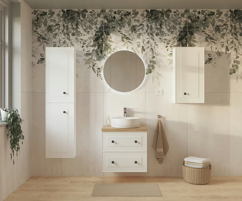 Visoka viseća kupaonski ormarić Naturel Forli u bijeloj sjajnoj boji 40x157x20 cm.