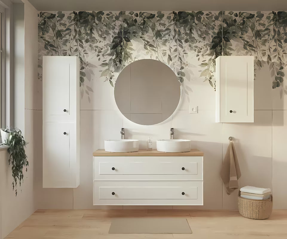 Bijela viseća ormarić ispod umivaonika Naturel Forli s pločom u dekoru hrasta Halifax