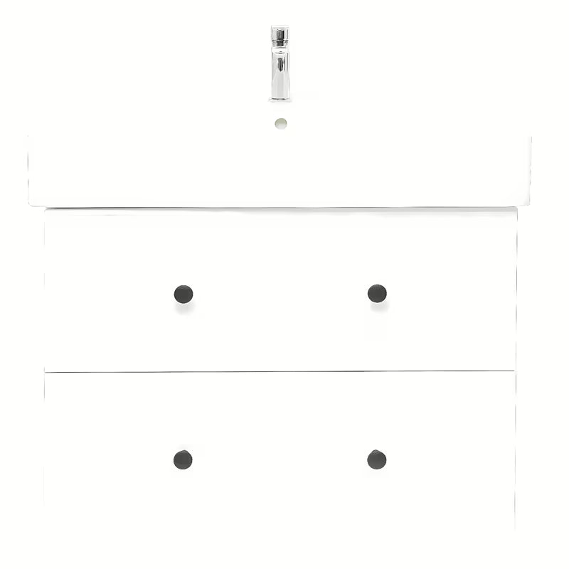 Bijela viseća kupaonski ormarić Naturel Forli s keramičkim umivaonikom i otvorom pro za slavinu u sredini.