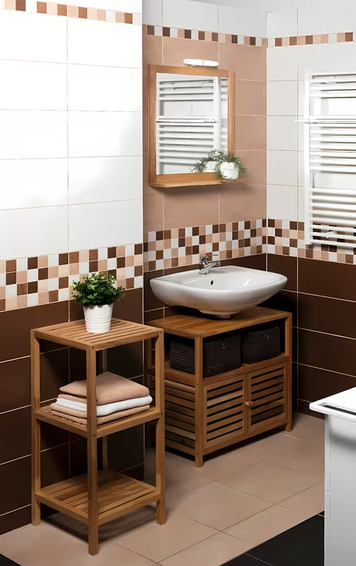 Stojeći regal Naturel Home u dekoru oraha od masivnog drva s mat površinom