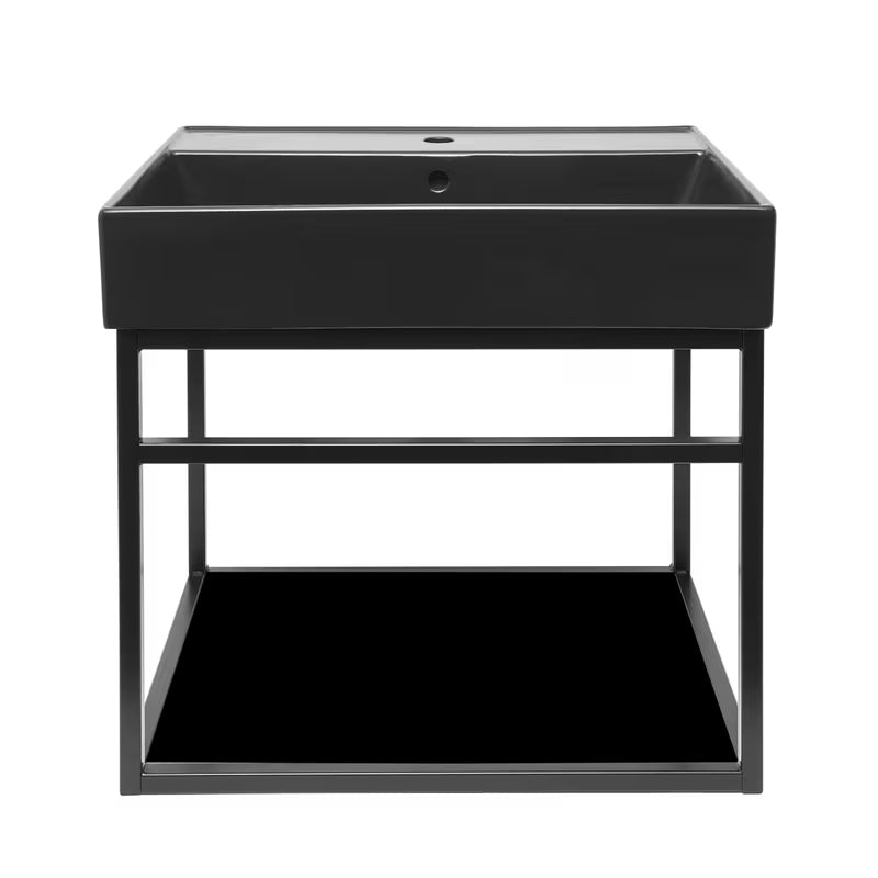 Kupaonska konstrukcija Naturel Industrial s keramičkim umivaonikom i crnom mat policom