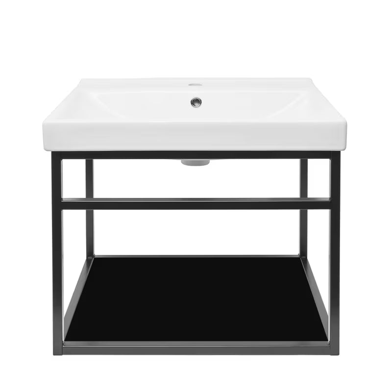 Crna kupaonski ormarić Naturel Industrial s keramičkim umivaonikom i crnom policom