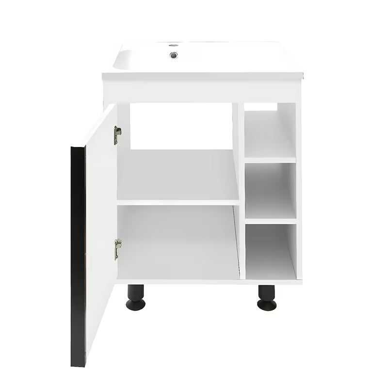 Bijeli kupaonski ormarić s umivaonikom Naturel Lucca u sjajnoj izvedbi, dimenzija 59x70x45 cm.