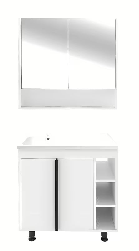 Bijela sjajna kupaonski ormarić Naturel Lucca s umivaonikom od lijevanog mramora 79x70x45 cm.