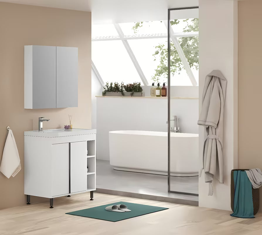 Bijela sjajna kupaonski ormarić Naturel Lucca s umivaonikom od lijevanog mramora 79x70x45 cm.