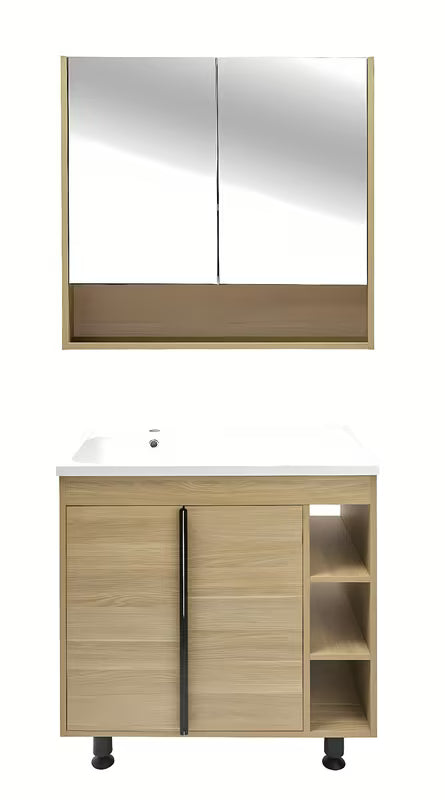 Kupaonski set Naturel Lucca u dekoru hrasta s ormarićem i umivaonikom od lijevanog mramora 79x70x45 cm.