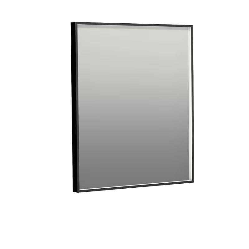 Pravokutno LED ogledalo Naturel Oxo 60x70 cm s crnim aluminijskim okvirom i hladnim bijelim svjetlom.