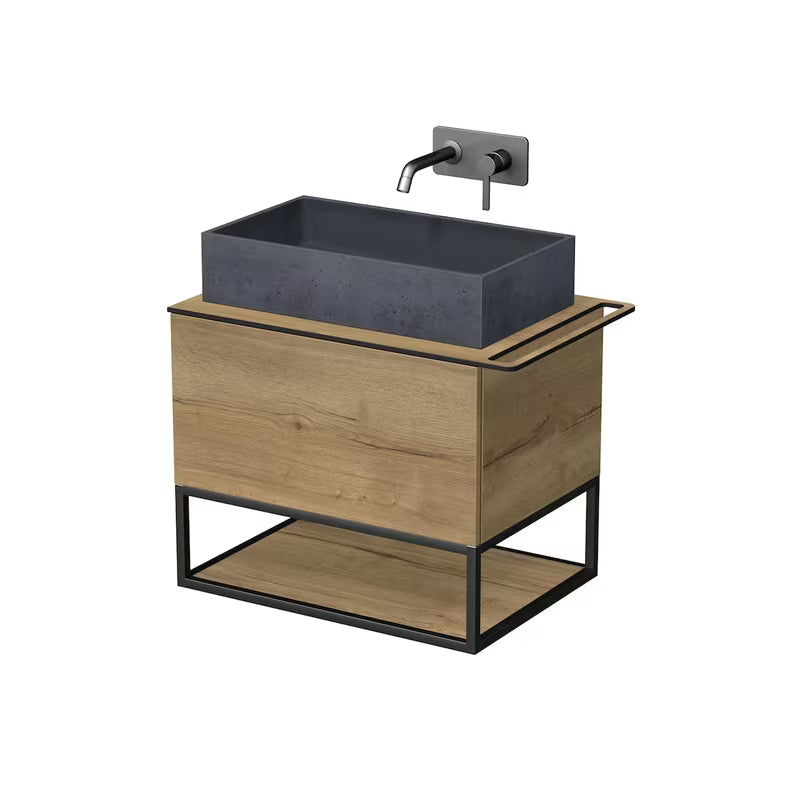 Kupaonski set Naturel Oxo 70 x 50 cm u dekoru hrasta halifax s univerzalnom pokrovnom pločom i ladicom.