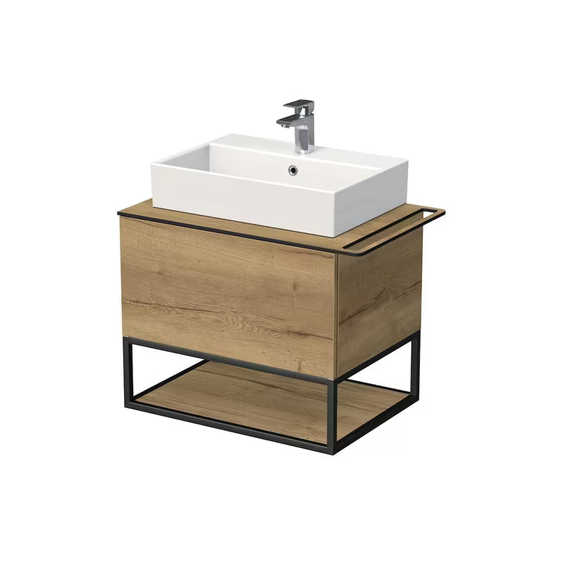 Kupaonski set Naturel Oxo 70 x 50 cm u dekoru hrasta halifax s univerzalnom pokrovnom pločom i ladicom.