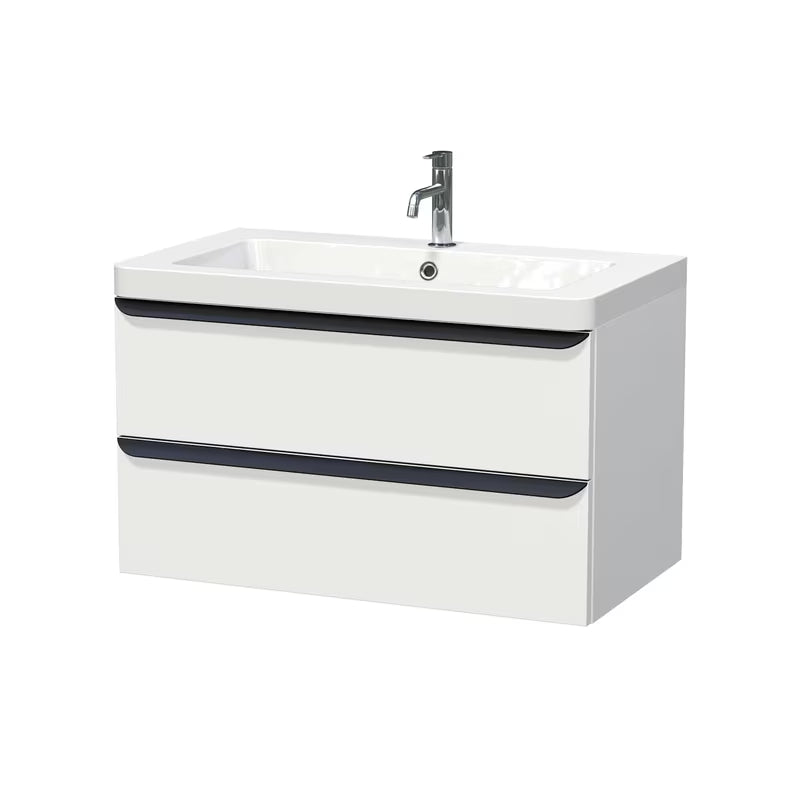 Viseća kupaonski ormarić s umivaonikom Naturel Pavia u mat bijeloj boji s crnom mat ručkicom