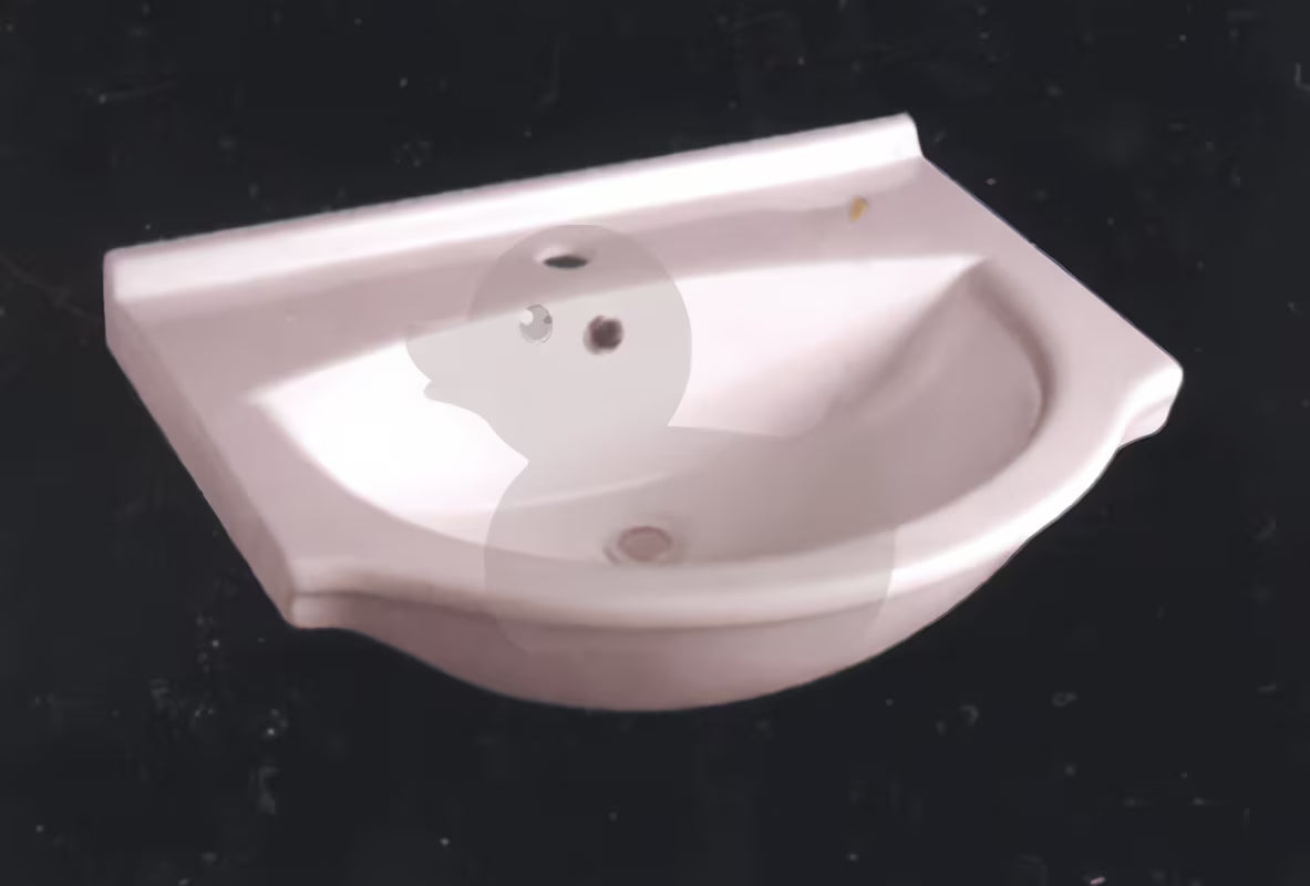 Sjajni bijeli umivaonik za kupaonski ormarić Naturel Pro 56 x 42 cm od keramike s otvorom pro za slavinu u sredini.