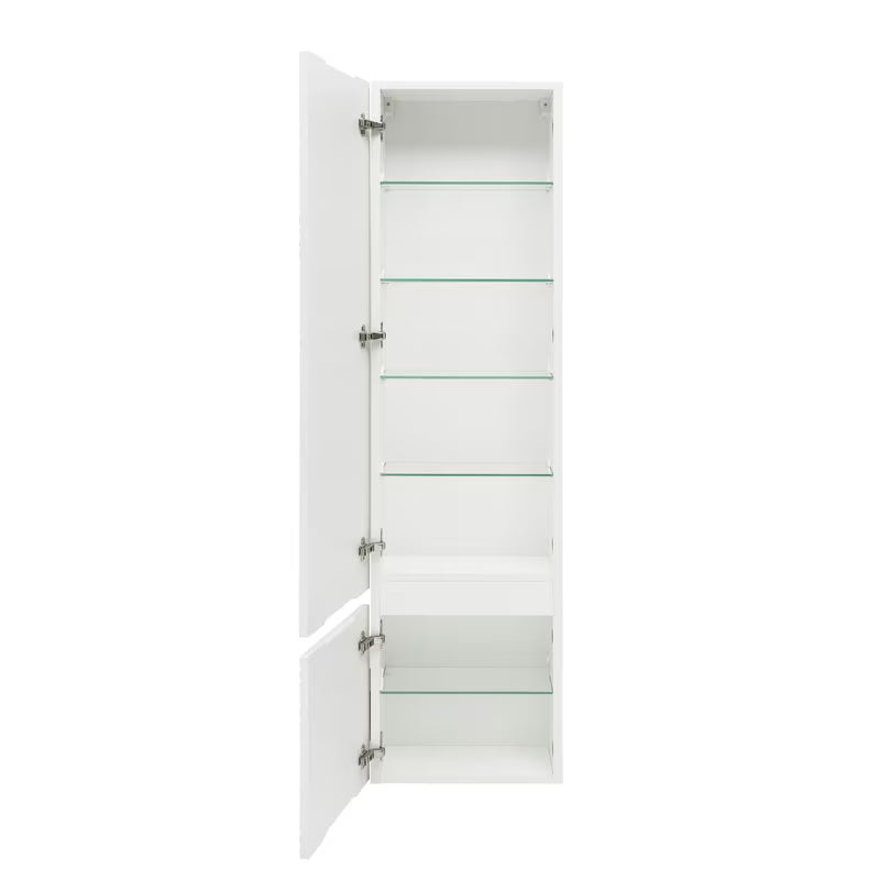 Visoka viseća kupaonski ormarić Naturel Savona u sjajno bijeloj boji s glodanim dizajnom