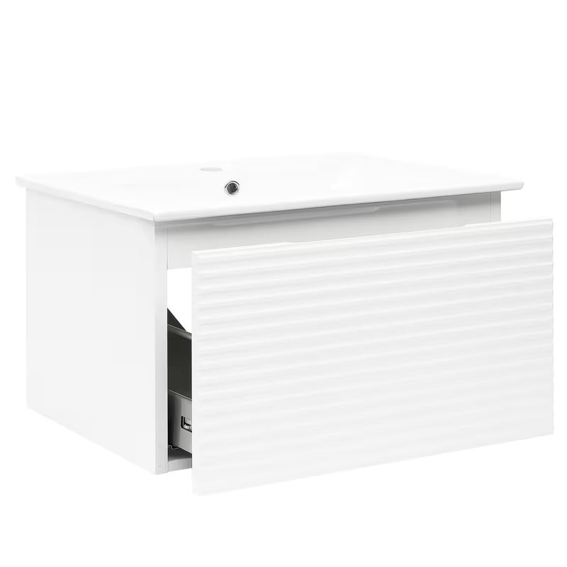 Viseća kupaonski ormarić Naturel Savona s keramičkim umivaonikom u sjajno bijeloj boji s glodanjem.