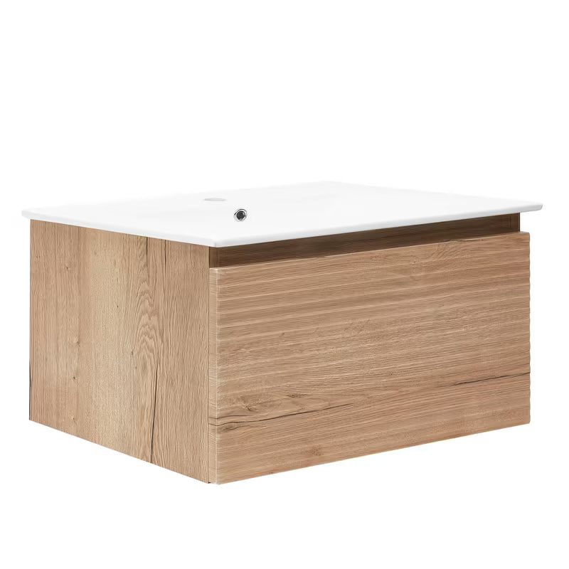 Viseća kupaonski ormarić Naturel Savona s keramičkim umivaonikom u dekoru hrasta halifax mat