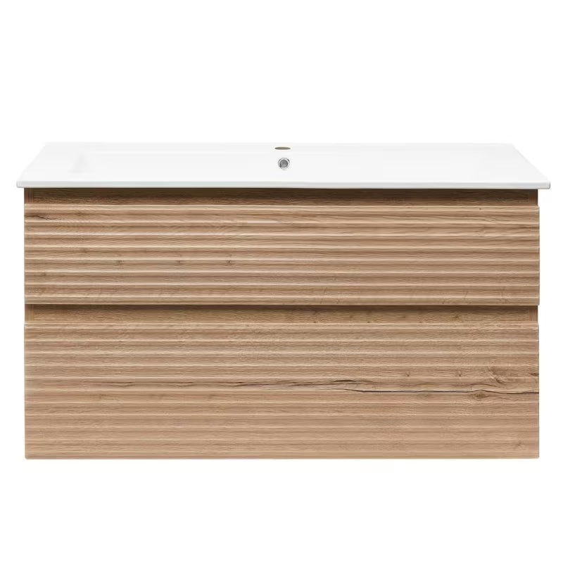 Viseća kupaonski ormarić Naturel Savona s keramičkim umivaonikom u dekoru hrasta halifax