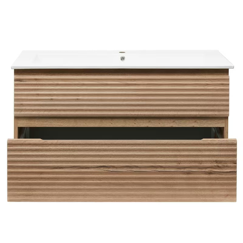 Viseća kupaonski ormarić Naturel Savona s keramičkim umivaonikom u dekoru hrasta halifax