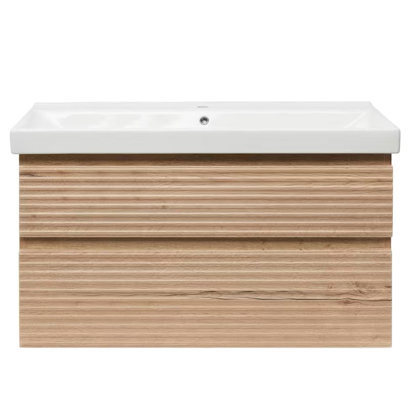 Viseća kupaonski ormarić s keramičkim umivaonikom Naturel Savona u dekoru hrasta halifax mat