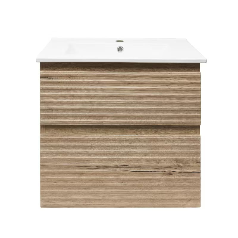 Viseća kupaonski ormarić s keramičkim umivaonikom Naturel Savona u dekoru hrasta halifax mat