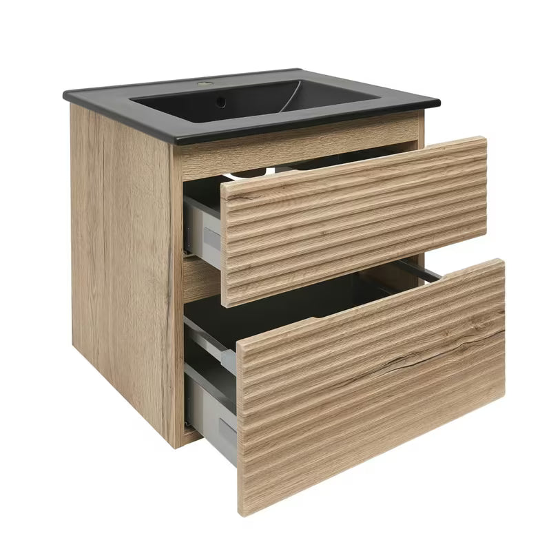 Viseća kupaonski ormarić Naturel Savona s keramičkim umivaonikom u dekoru hrasta halifax mat