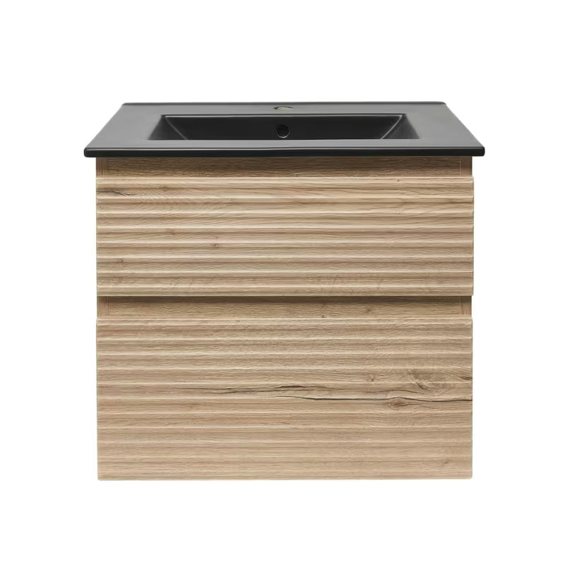 Viseća kupaonski ormarić Naturel Savona s keramičkim umivaonikom u dekoru hrasta halifax mat