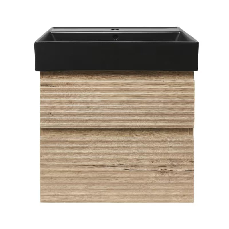 Viseća kupaonski ormarić Naturel Savona s keramičkim umivaonikom u dekoru hrasta halifax