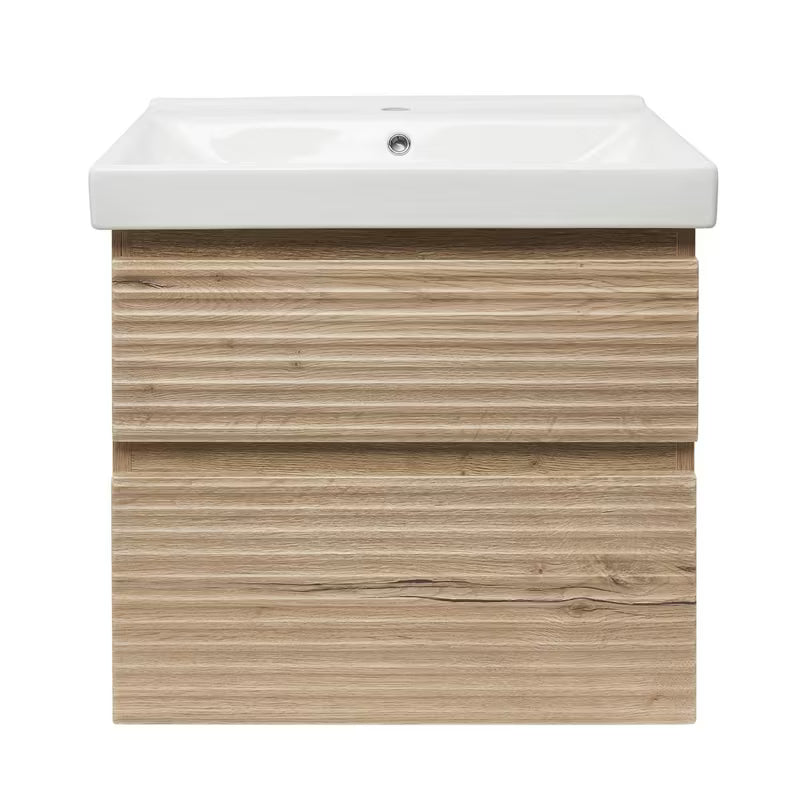 Viseća kupaonski ormarić Naturel Savona s keramičkim umivaonikom u dekoru hrasta halifax mat