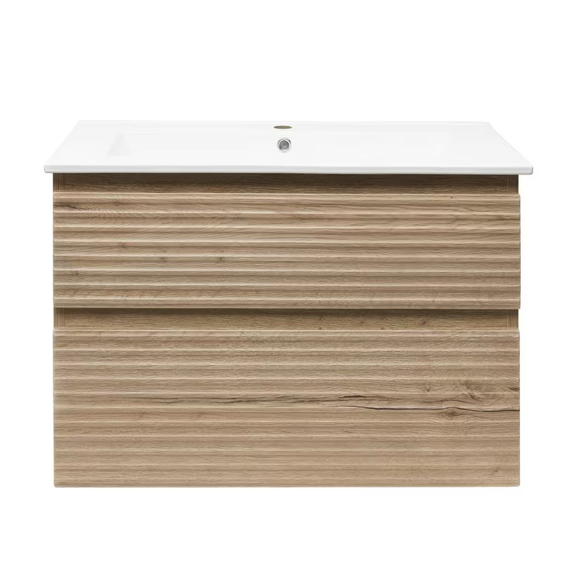 Viseća kupaonski ormarić Naturel Savona s keramičkim umivaonikom u dekoru hrasta halifax