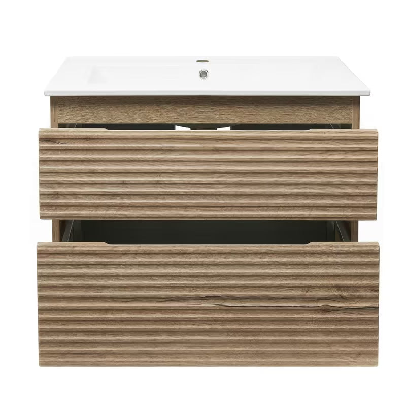 Viseća kupaonski ormarić Naturel Savona s keramičkim umivaonikom u dekoru hrasta halifax