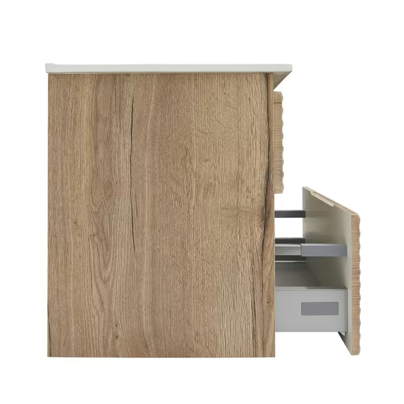 Viseća kupaonski ormarić Naturel Savona s keramičkim umivaonikom u dekoru hrasta halifax