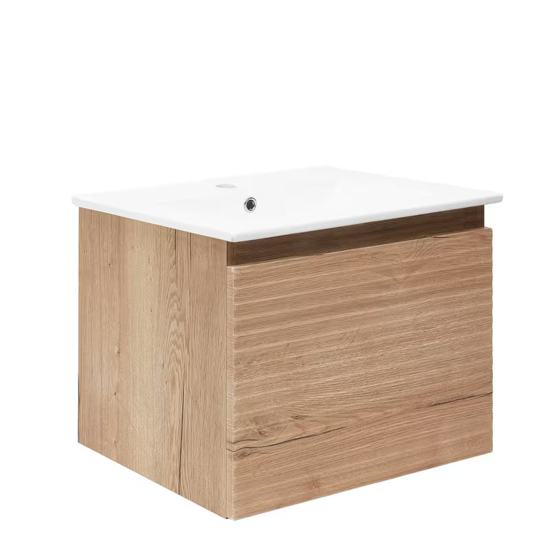 Viseća kupaonski ormarić s keramičkim umivaonikom Naturel Savona u dekoru hrast halifax mat