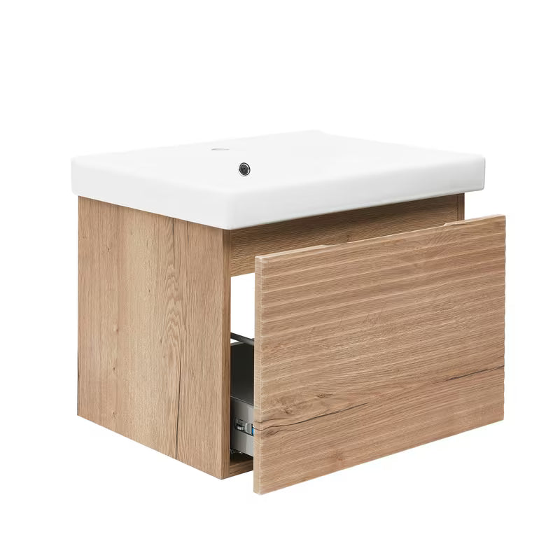 Viseća kupaonski ormarić s keramičkim umivaonikom Naturel Savona u dekoru hrast halifax mat