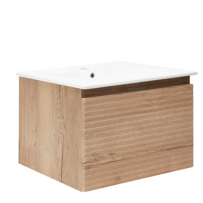 Viseća kupaonski ormarić s keramičkim umivaonikom Naturel Savona u dekoru hrast halifax mat