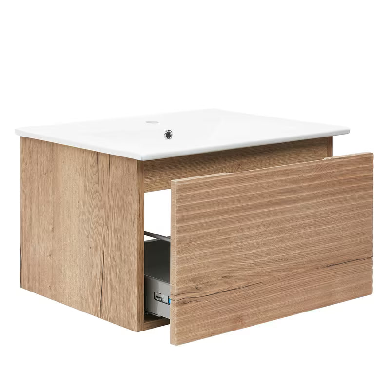 Viseća kupaonski ormarić s keramičkim umivaonikom Naturel Savona u dekoru hrast halifax mat