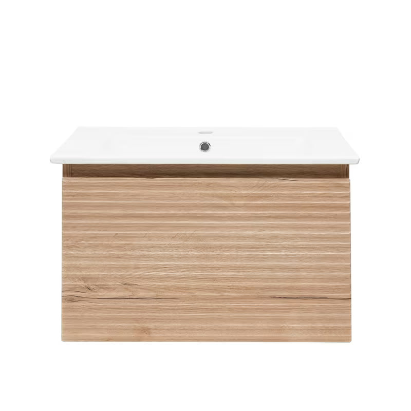 Viseća kupaonski ormarić s keramičkim umivaonikom Naturel Savona u dekoru hrast halifax mat