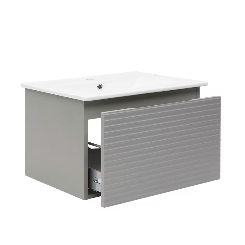 Viseća kupaonski ormarić Naturel Savona s keramičkim umivaonikom u mat sivoj boji