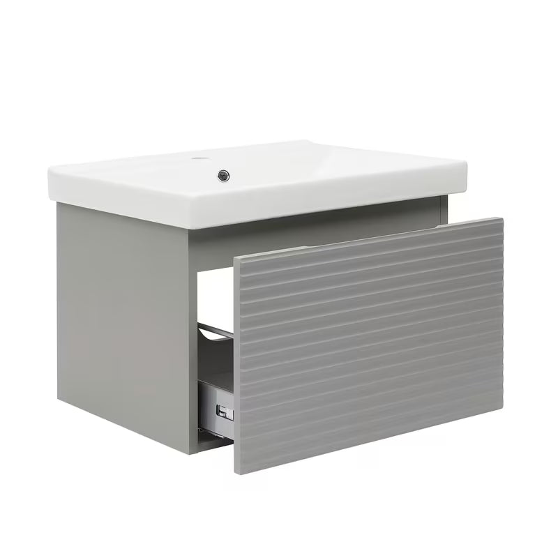 Viseća kupaonski ormarić Naturel Savona s keramičkim umivaonikom u mat sivoj boji