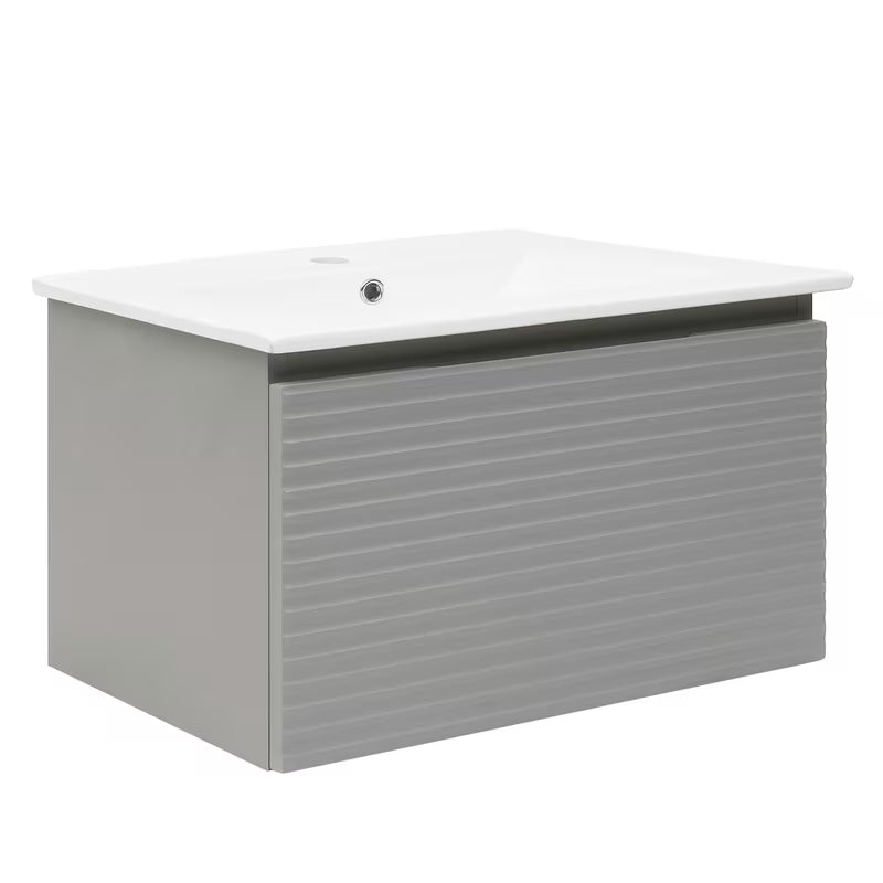 Viseća kupaonski ormarić Naturel Savona s keramičkim umivaonikom u mat sivoj boji