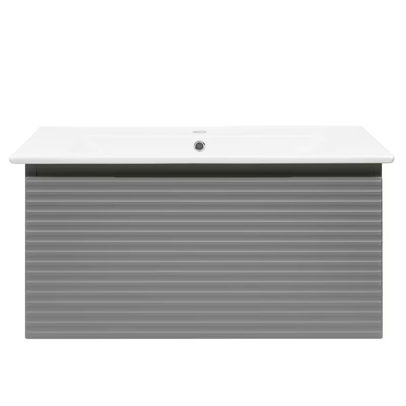 Viseća kupaonski ormarić Naturel Savona s keramičkim umivaonikom u mat sivoj boji