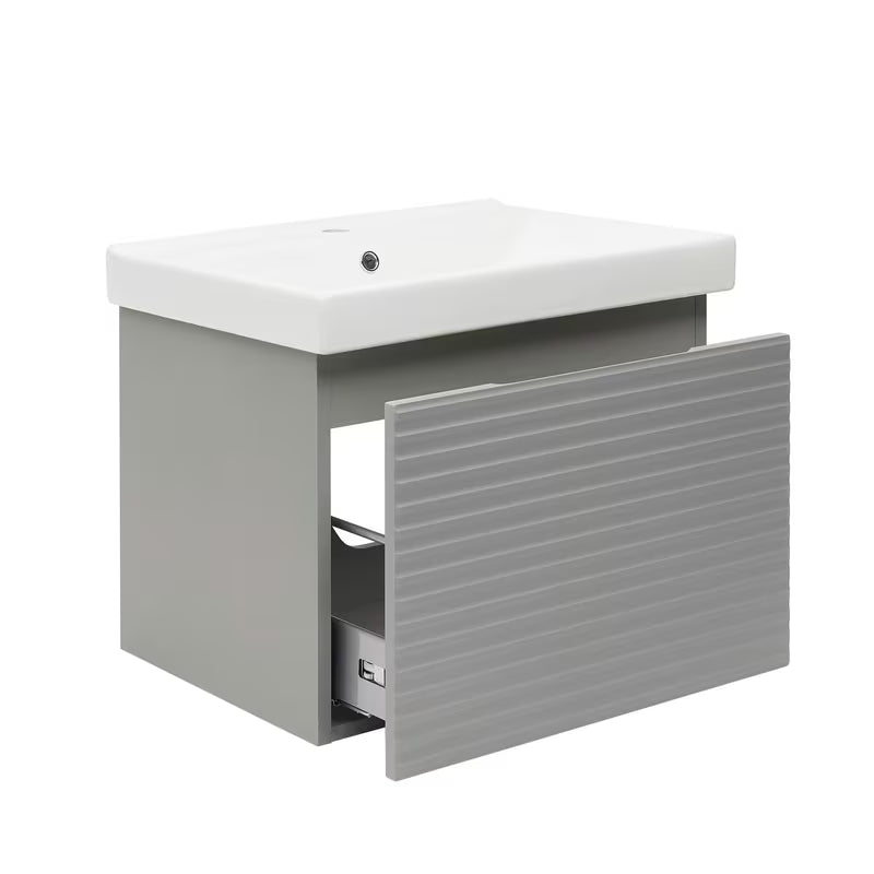 Viseća kupaonski ormarić Naturel Savona s keramičkim umivaonikom u mat sivoj boji