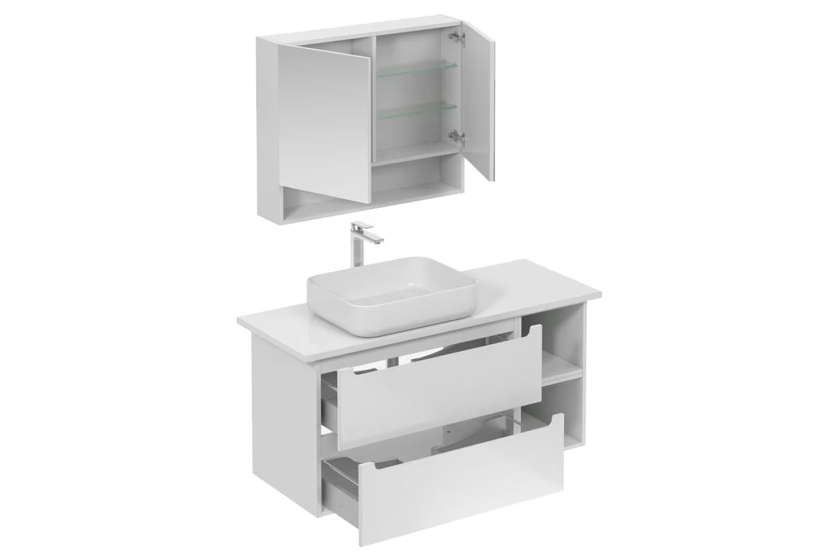 Kupaonski set Naturel Stilla u bijelom sjaju s umivaonikom na ploču i prostorom za pohranu