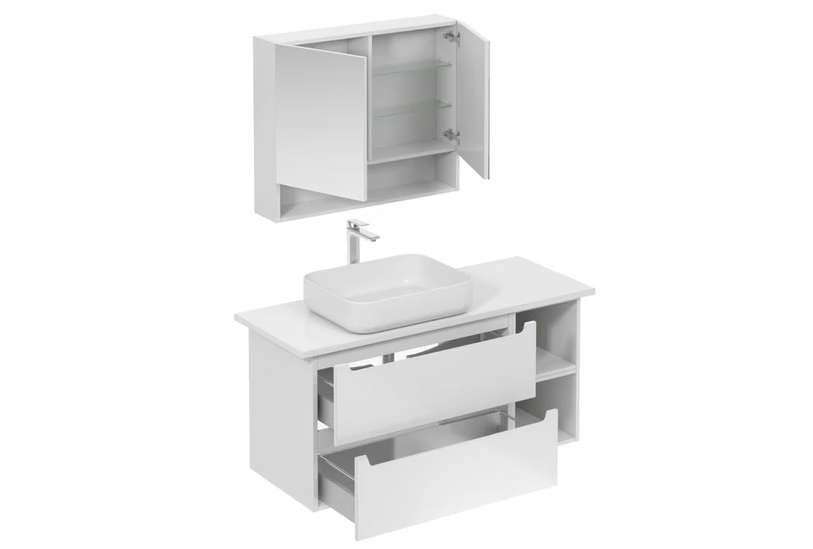 Kupaonski set Naturel Stilla u bijelom sjaju s umivaonikom na ploču i prostorom za pohranu