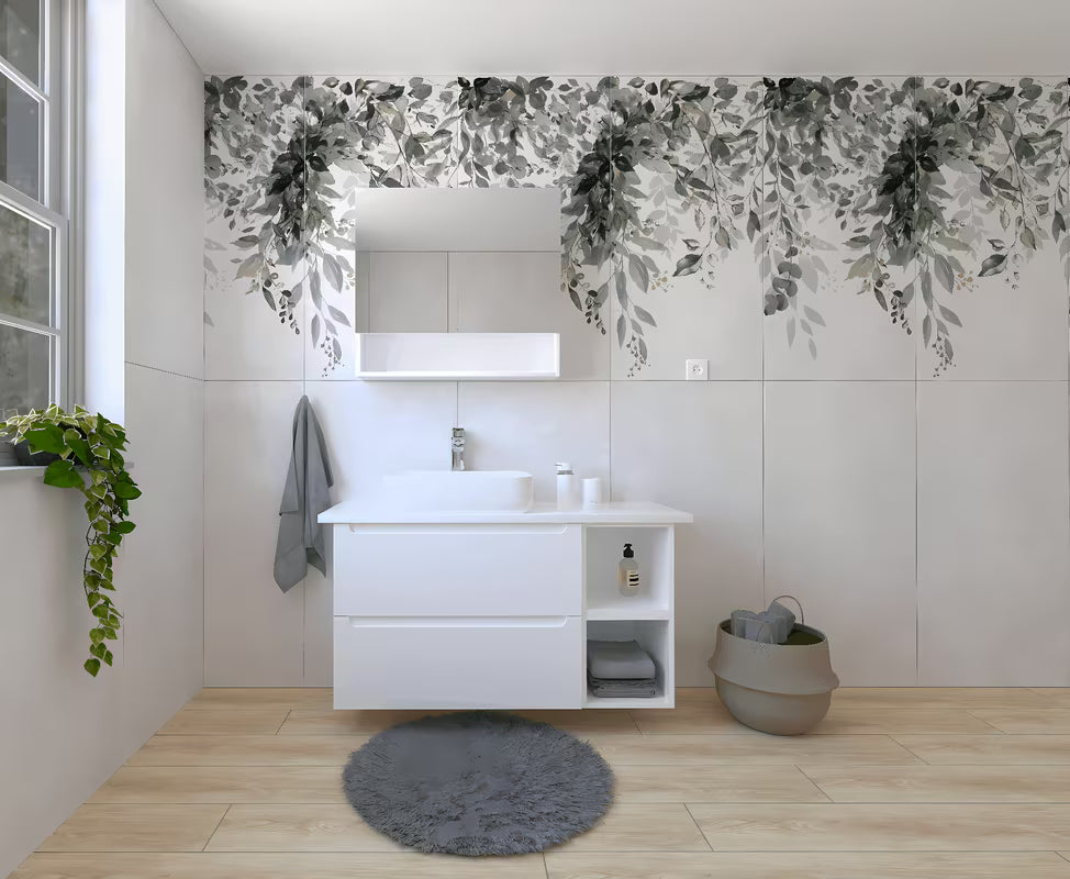 Kupaonski set Naturel Stilla u bijelom sjaju s umivaonikom na ploču i prostorom za pohranu